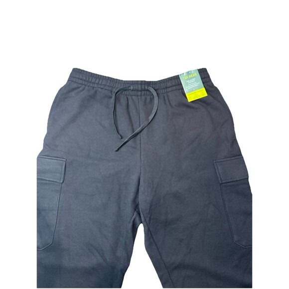 Men's Tek Gear Pants Size L Black Open Bottom Relaxed Cargo Fleece Ultrasoft - Picture 4 of 8